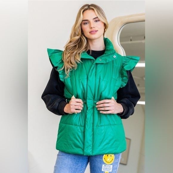 Ms. Diva Plus.. Black Puffer Vest w/Ruffled Sleeves - Picture 3 of 6